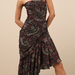 Lulus Leena Black Multi Paisley Asymmetrical Midi Dress - Size L